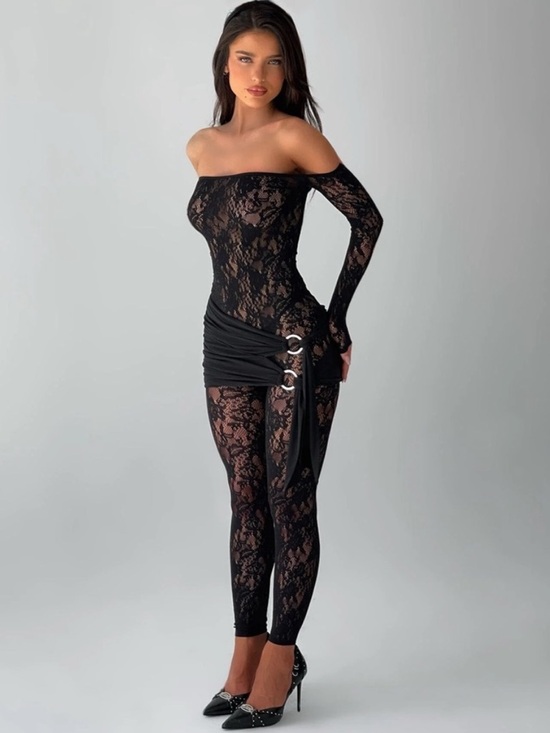 Outcast Pants - Very Sexy Off Shoulder Black Beautiful Rose Lace Jumpsuit Romper